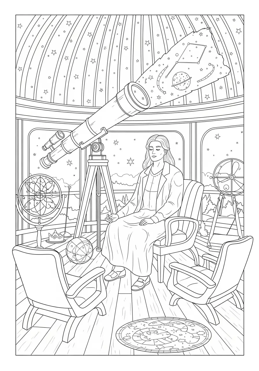 Celestial Observatory Dark Fantasy Coloring Page