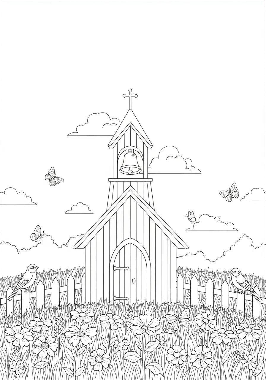 Chapel Bell Christian Coloring Page