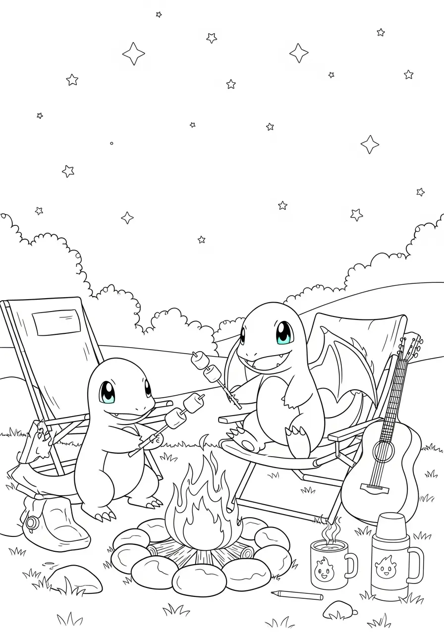 Charmander Campfire Pokemon Coloring Page