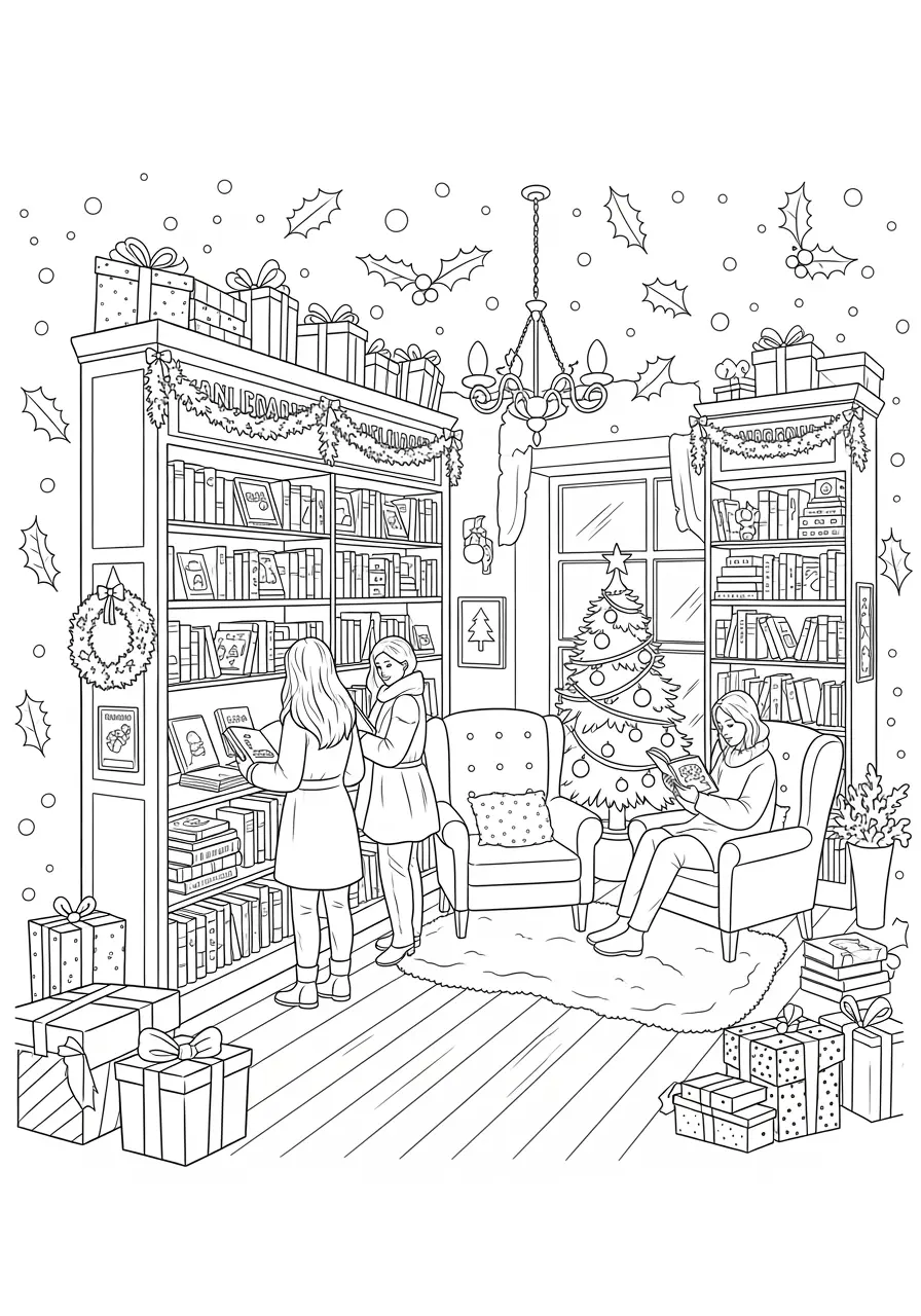 Christmas Bookstore Coloring Page