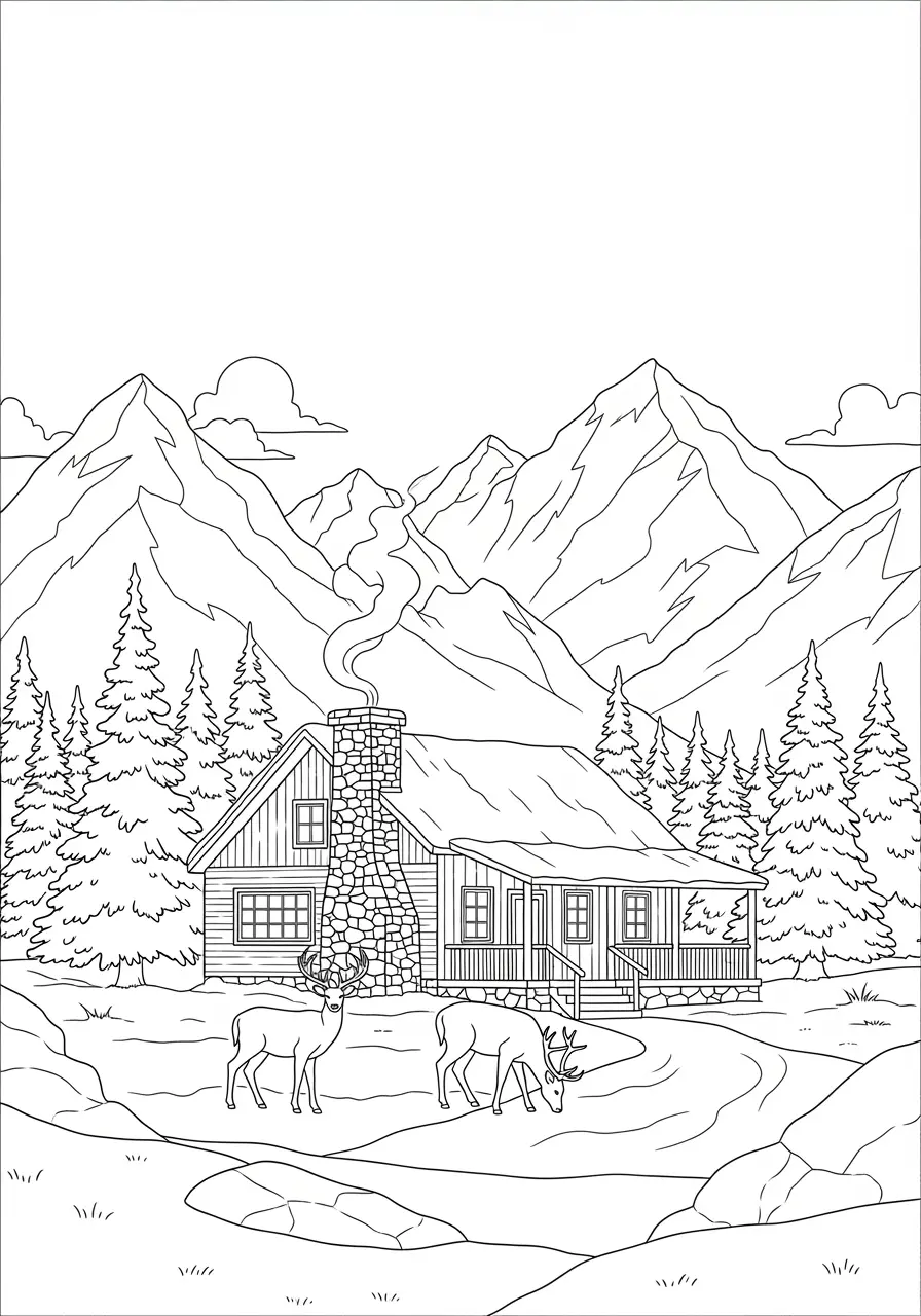 Christmas Cabin Coloring Page For Adults