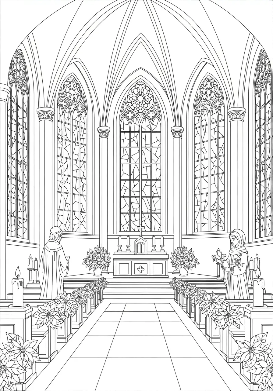 Christmas Cathedral Coloring Page For Adults