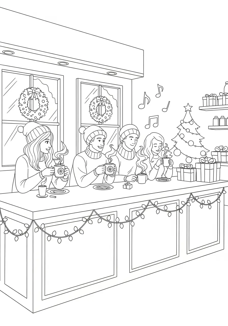 Christmas Coffee Shop Coloring Page