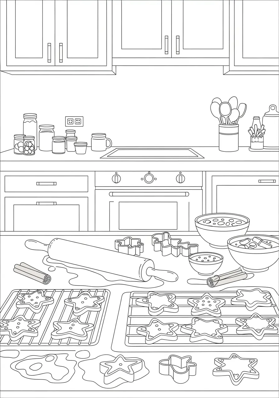 Christmas Cookie Baking Coloring Page