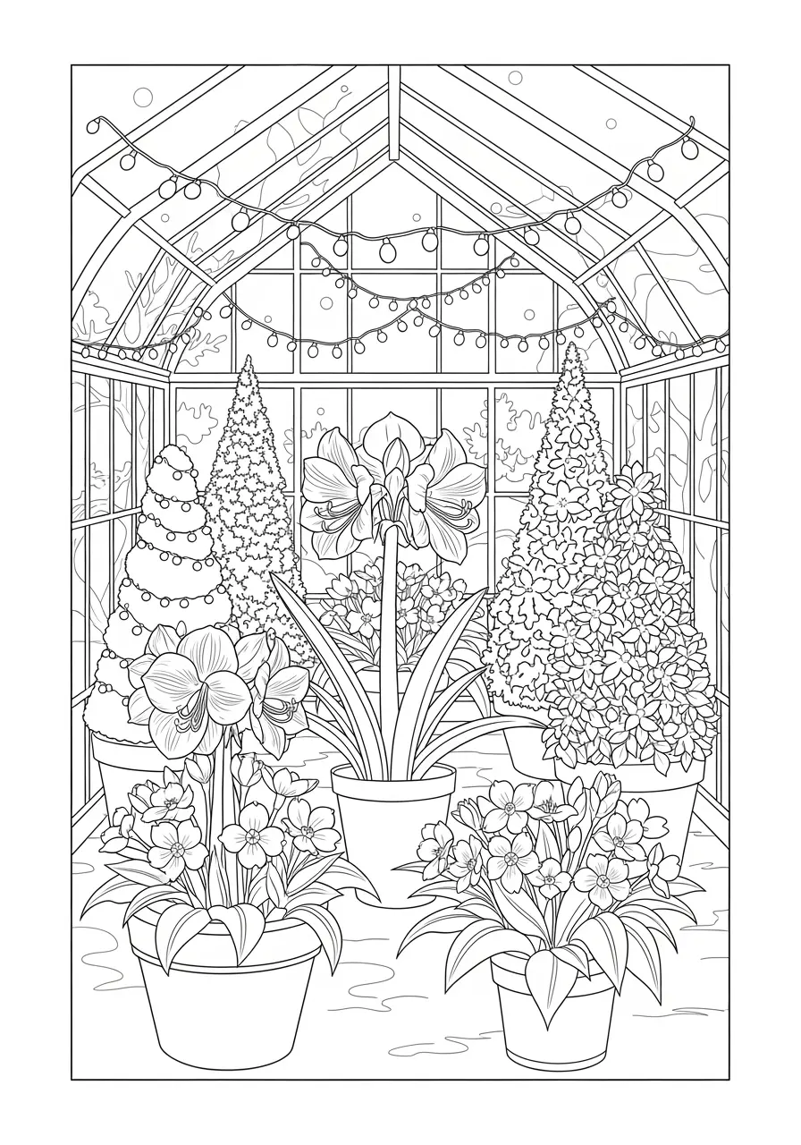Christmas Greenhouse Coloring Page