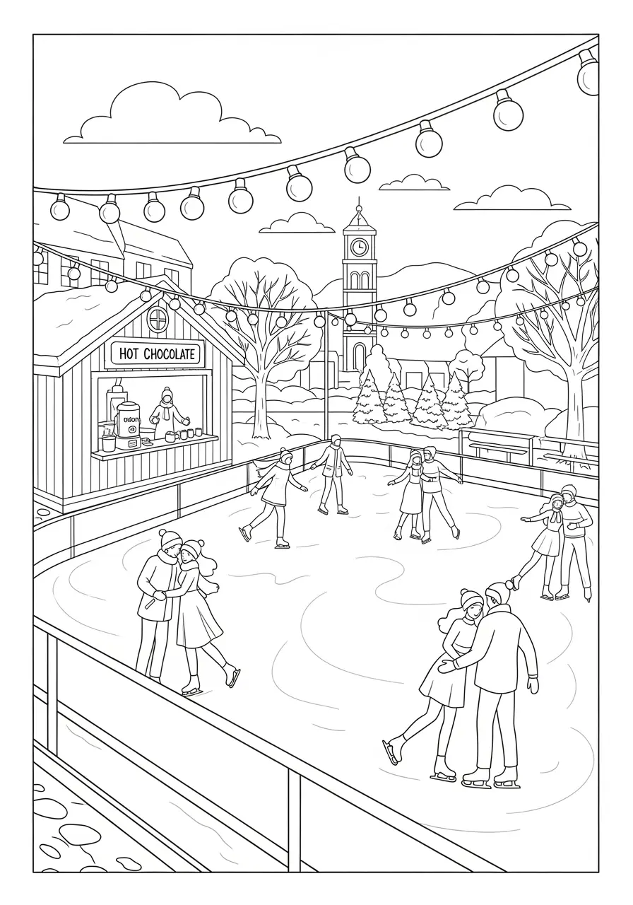 Christmas Ice Skating Coloring Page