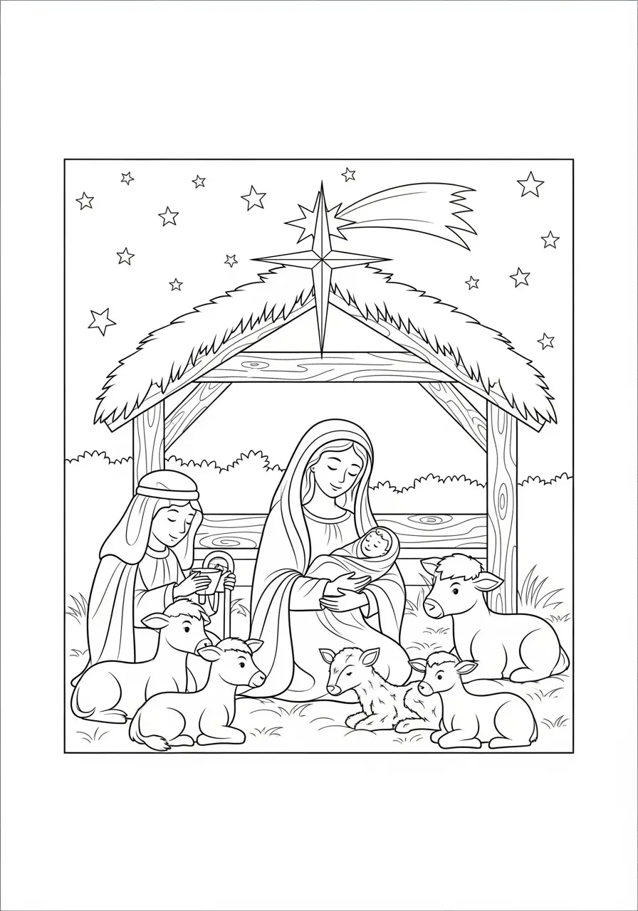 Christmas Nativity Christian Coloring Page