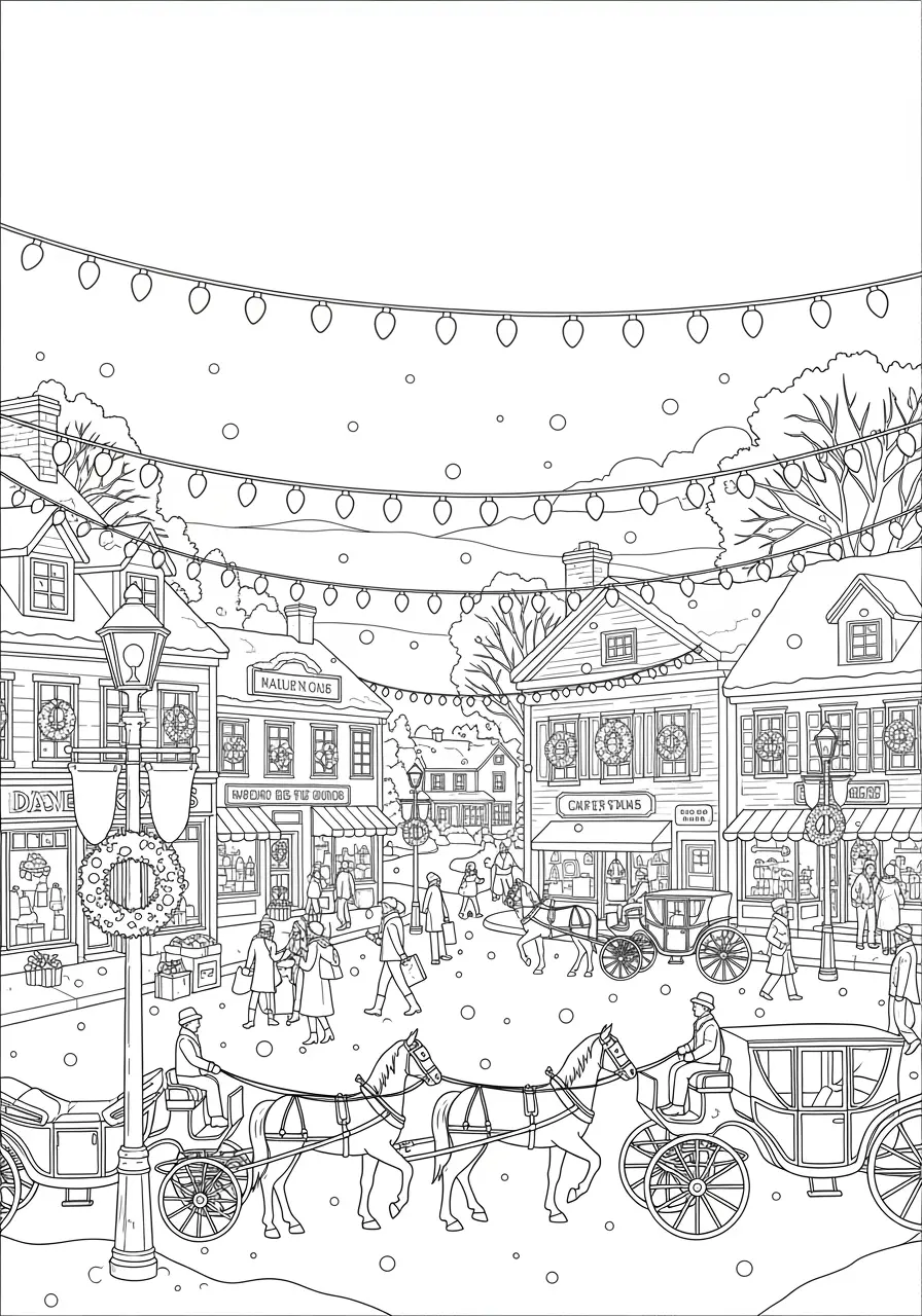 Christmas Village Coloring Page For Adults