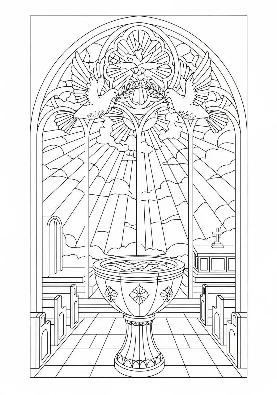 Church Window Christian Coloring Page