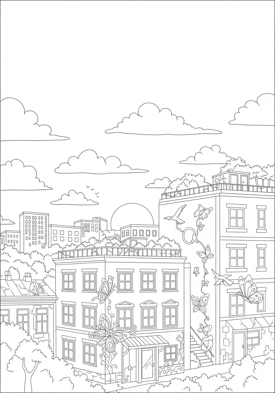 City Skyline Graffiti Coloring Page