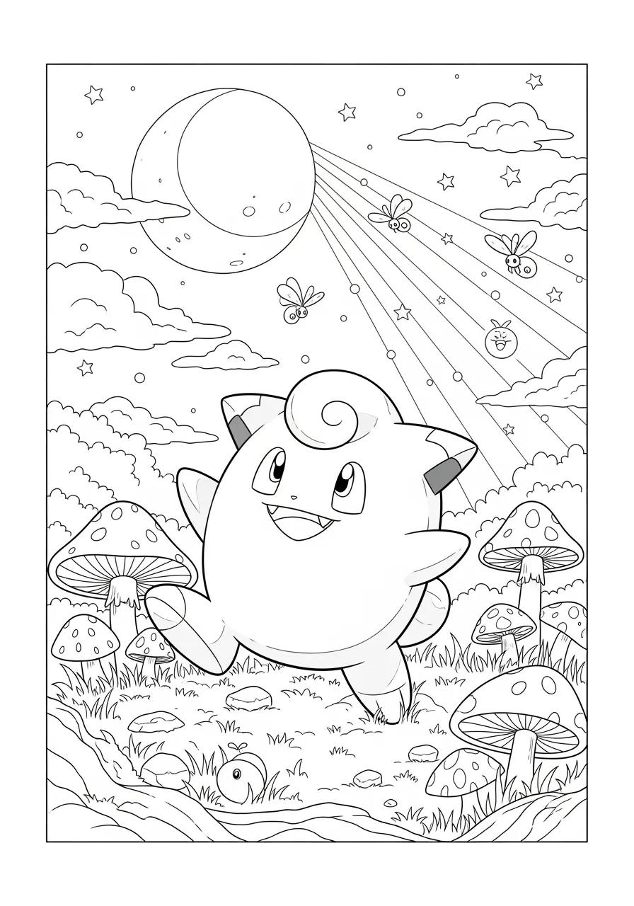 Clefairy Moon Dance Pokemon Coloring Page