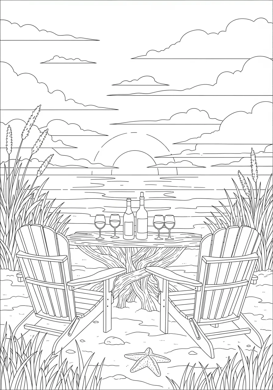 Coastal Wine Tasting Ocean Coloring Page