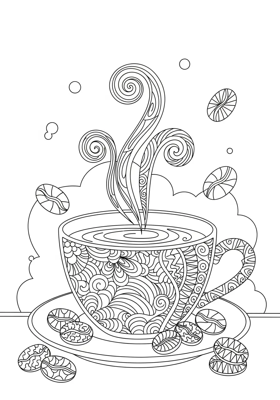 Coffee Cup Zentangle Coloring Page