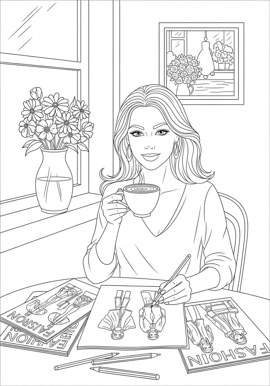 Coffee Shop Fashion Sketch Page