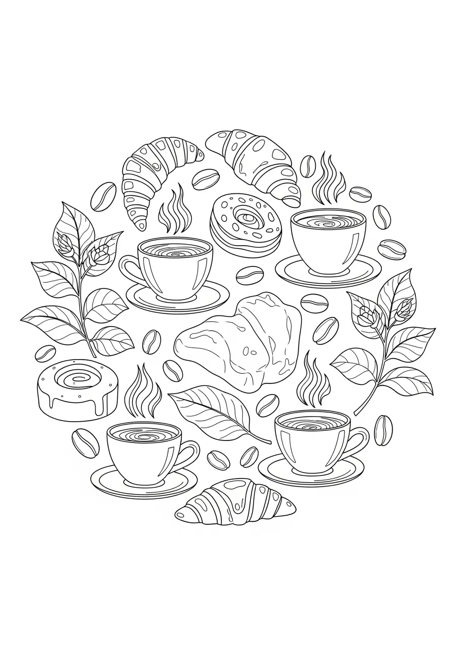 Coffee Shop Mandala Coloring Page