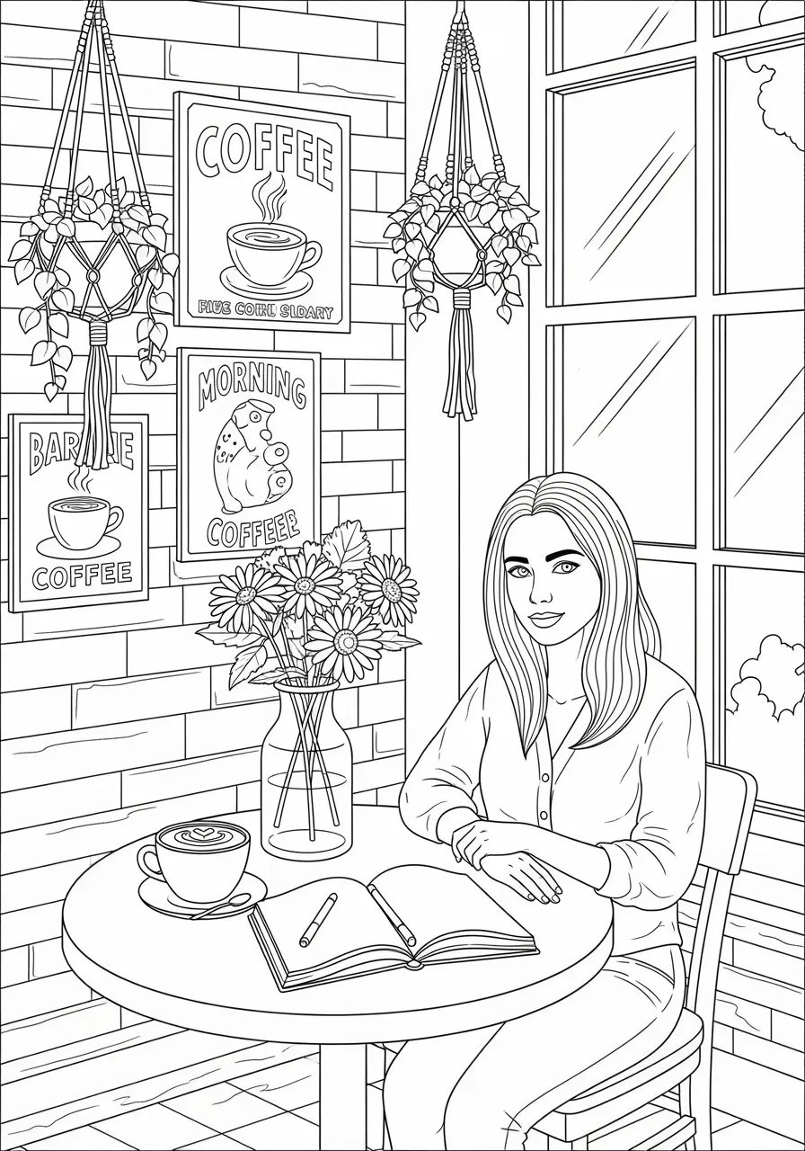 Coffee Shop Morning Calming Coloring Page