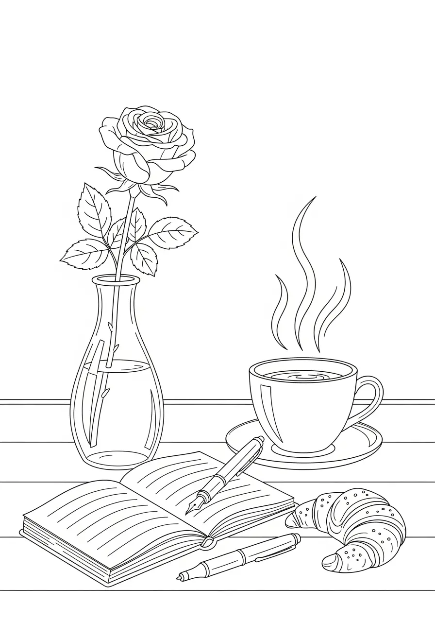 Coffee Shop Rose Coloring Page