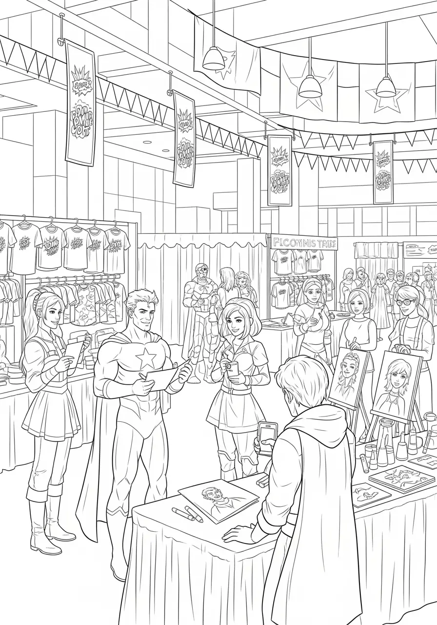 Comic Convention Scene Coloring Page