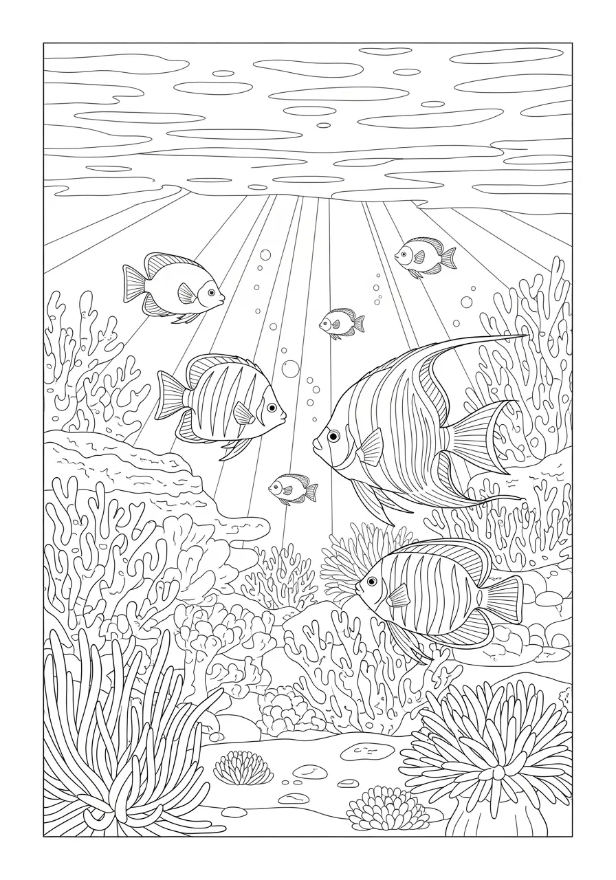 Coral Reef Garden Ocean Coloring Page