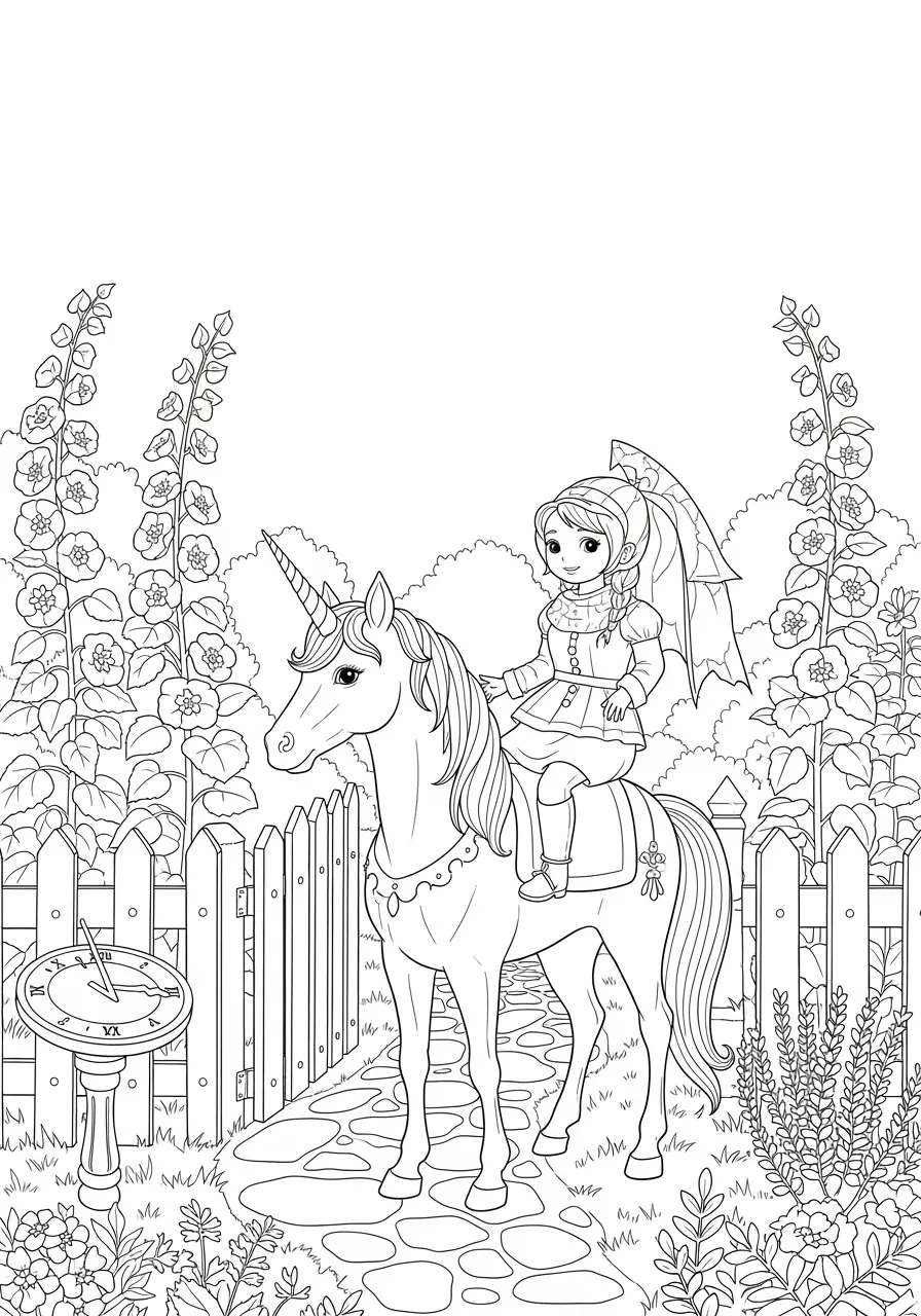 Cottage Garden Unicorn Coloring Page