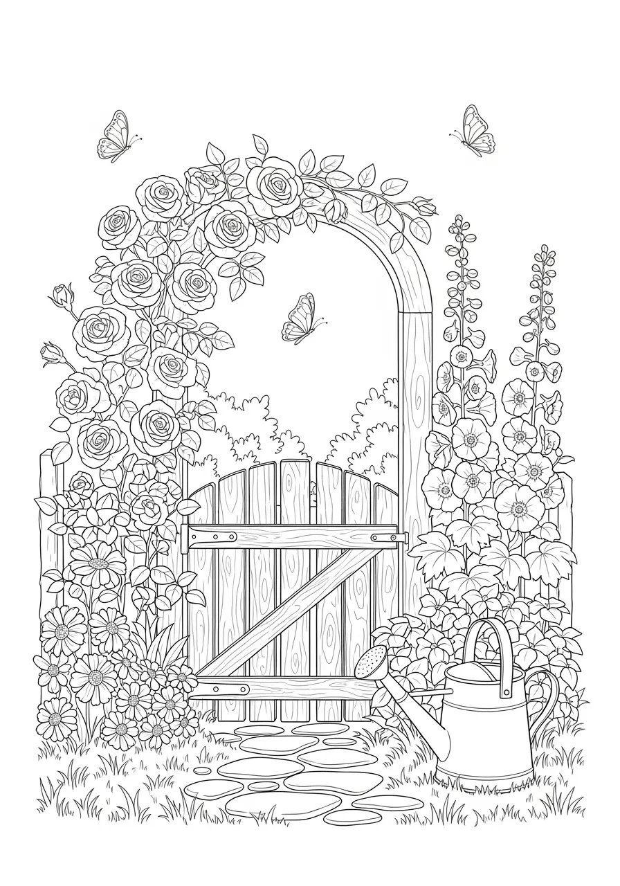Cottage-Garten-Ausmalbild