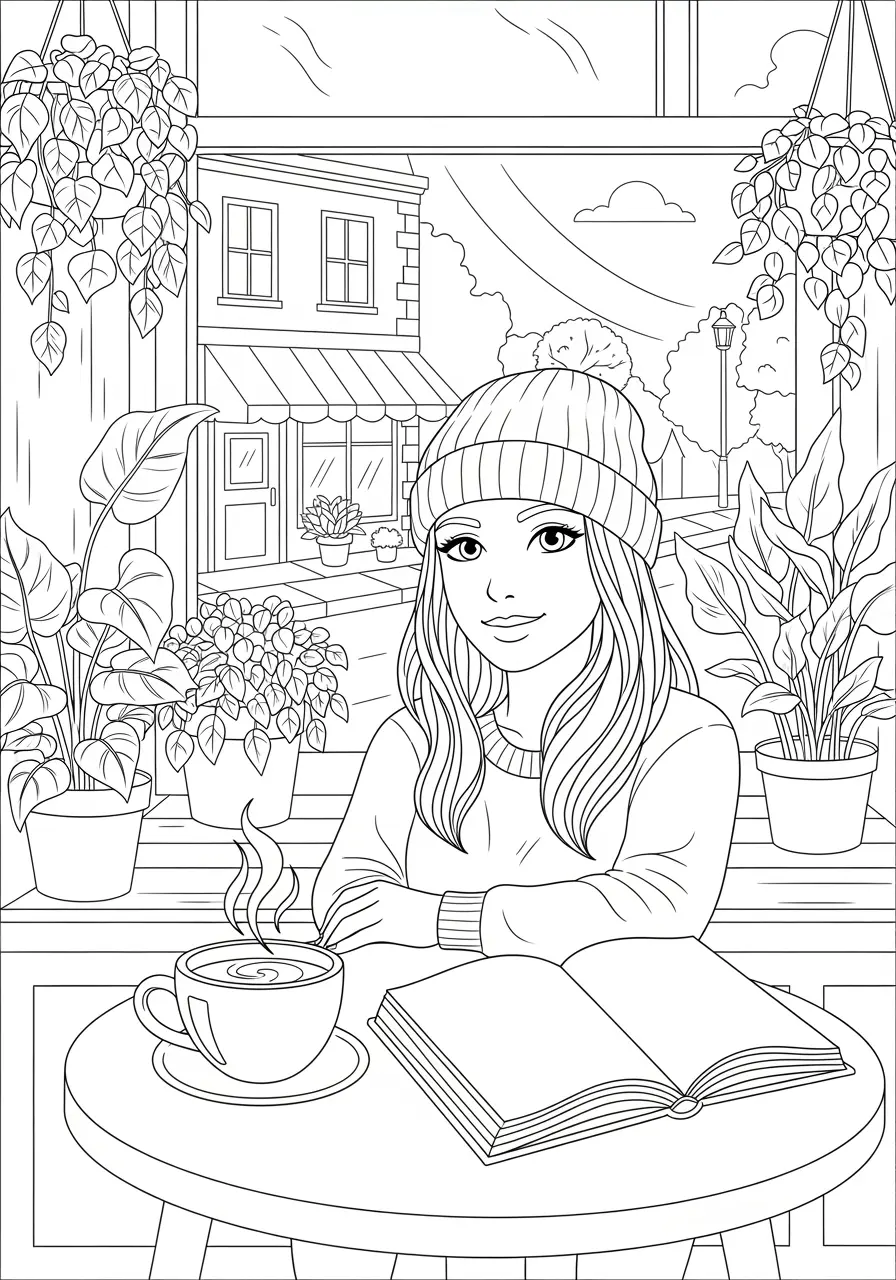 Cozy Coffee Shop Coloring Page