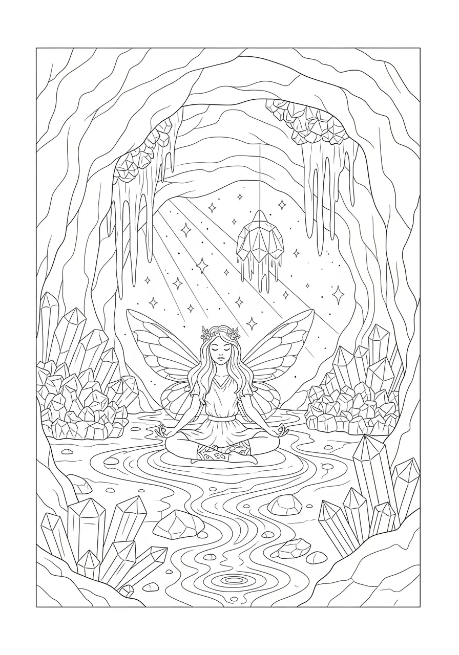 Crystal Cave Fairy Coloring Page
