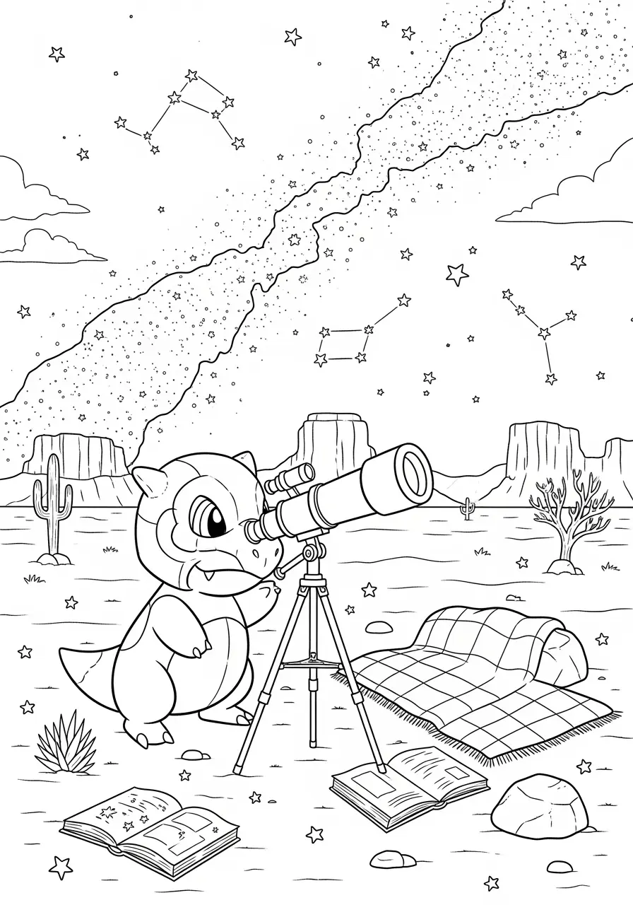 Cubone Stargazing Pokemon Coloring Page