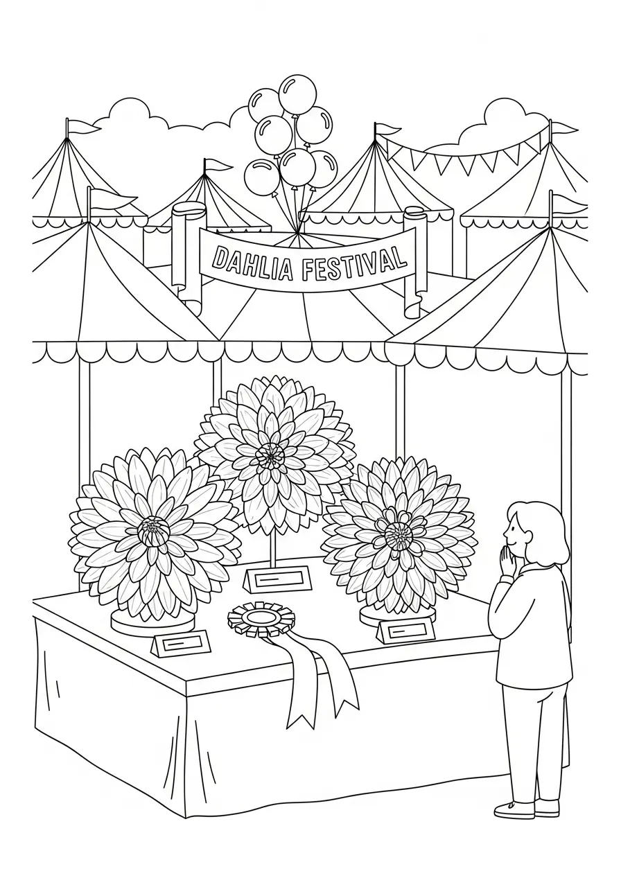 Dahlienfest-Ausmalbild