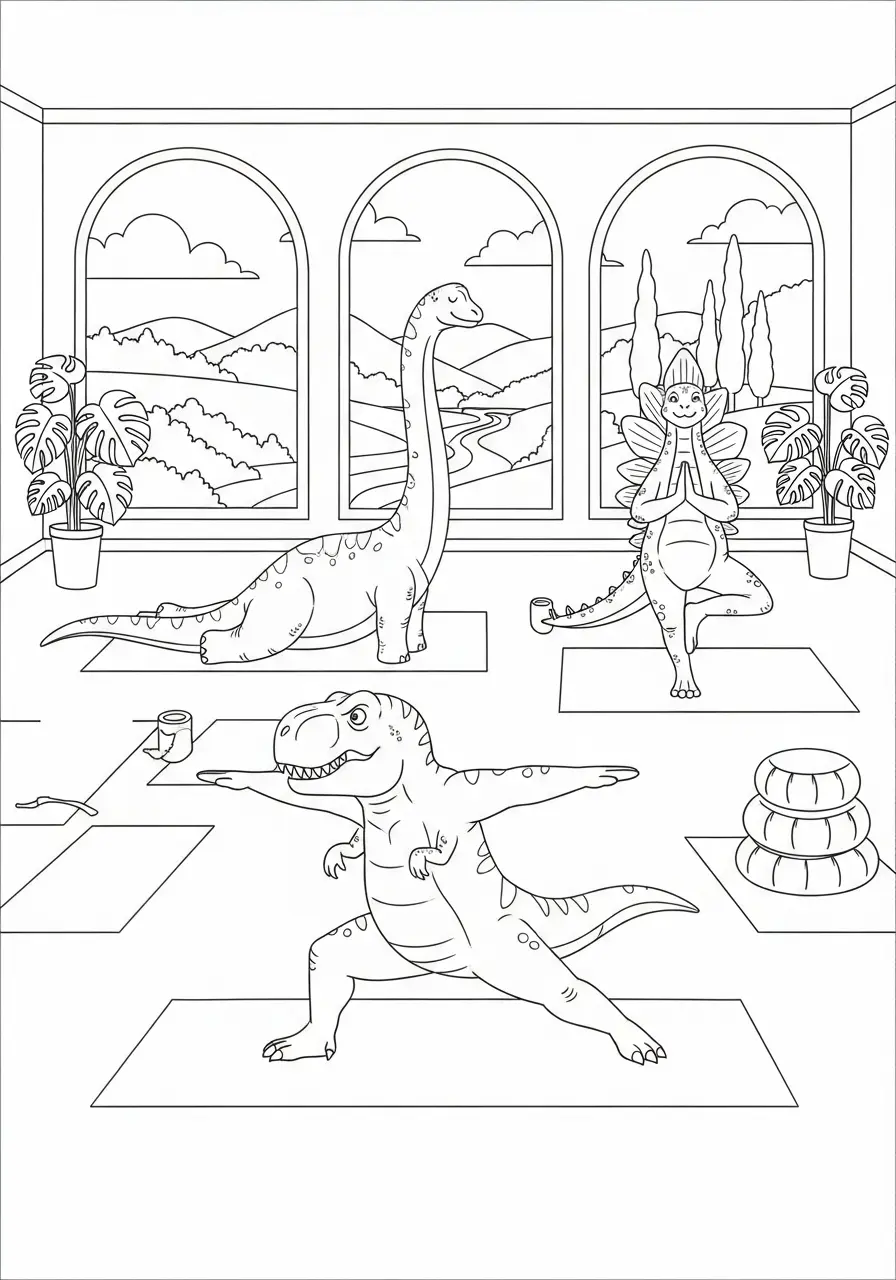 Dinosaur Yoga Studio Coloring Page