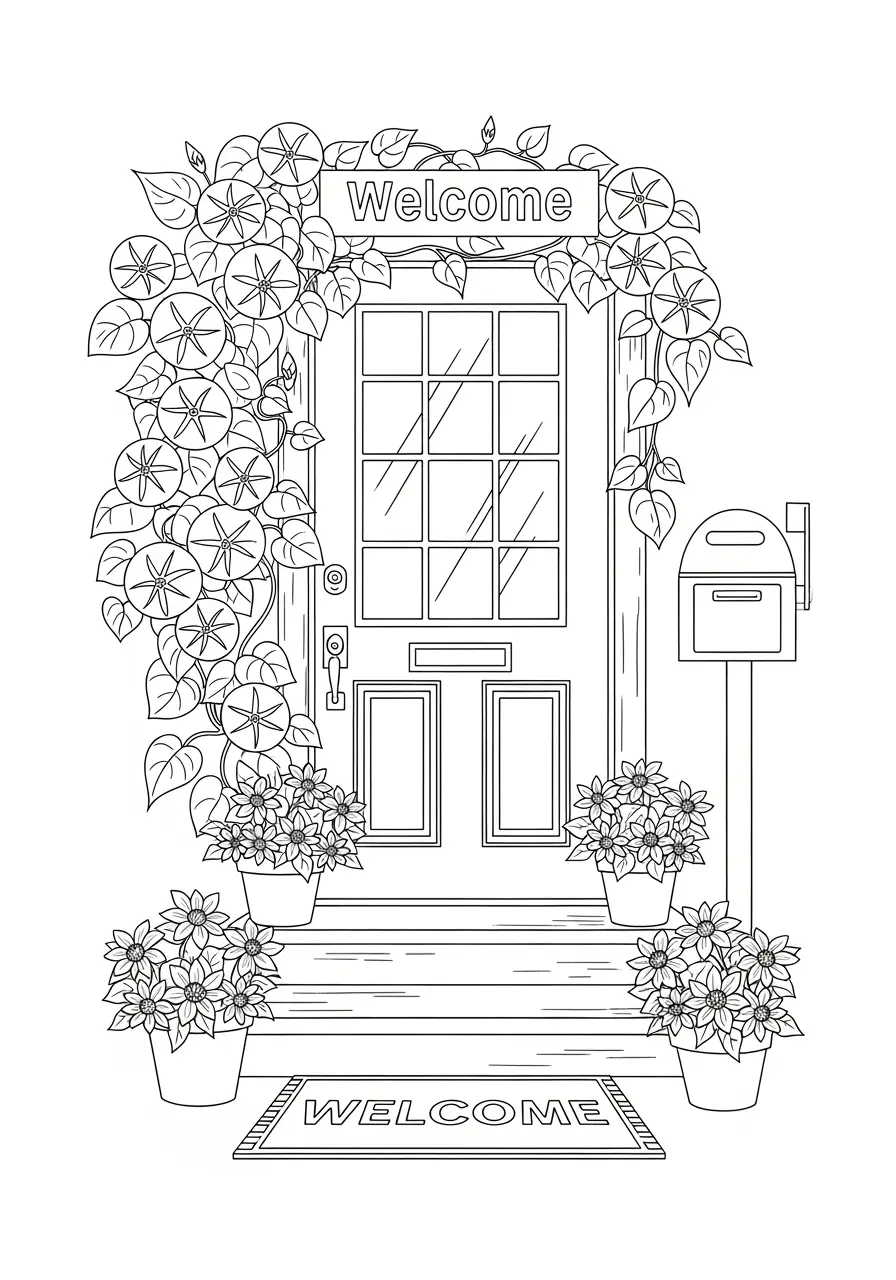 Doorway Garden Flower Coloring Page
