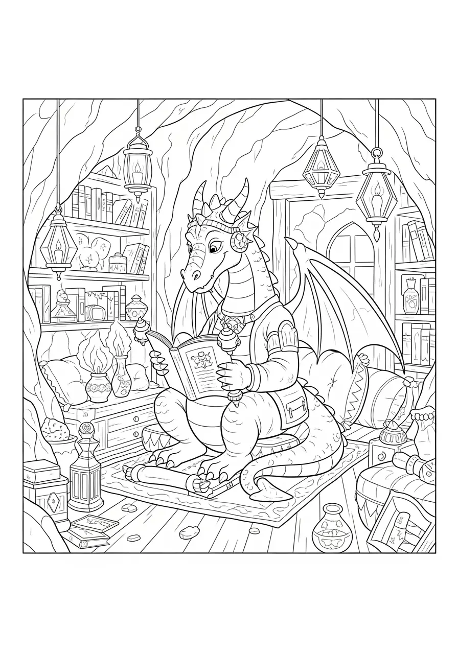 Dragon's Lair Dark Fantasy Coloring Page