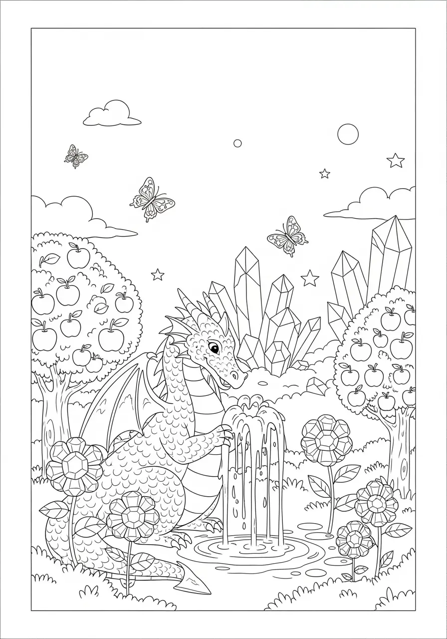 Dragon's Treasure Garden Fantasy Coloring
