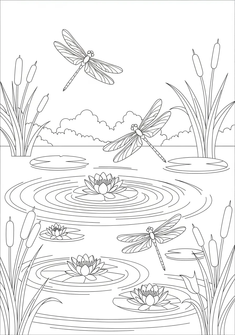 Dragonfly Pond Mandala Coloring Page