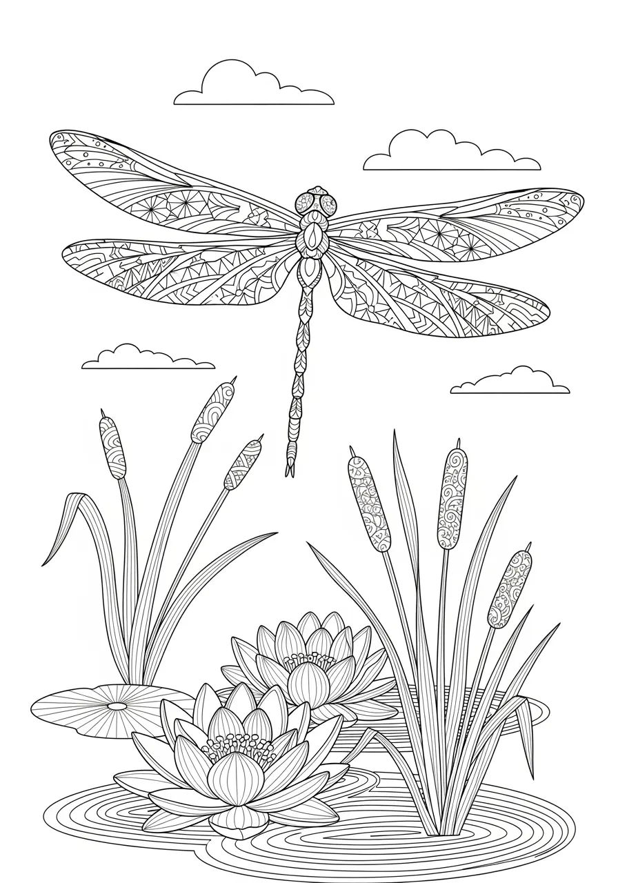 Dragonfly Zentangle Coloring Page