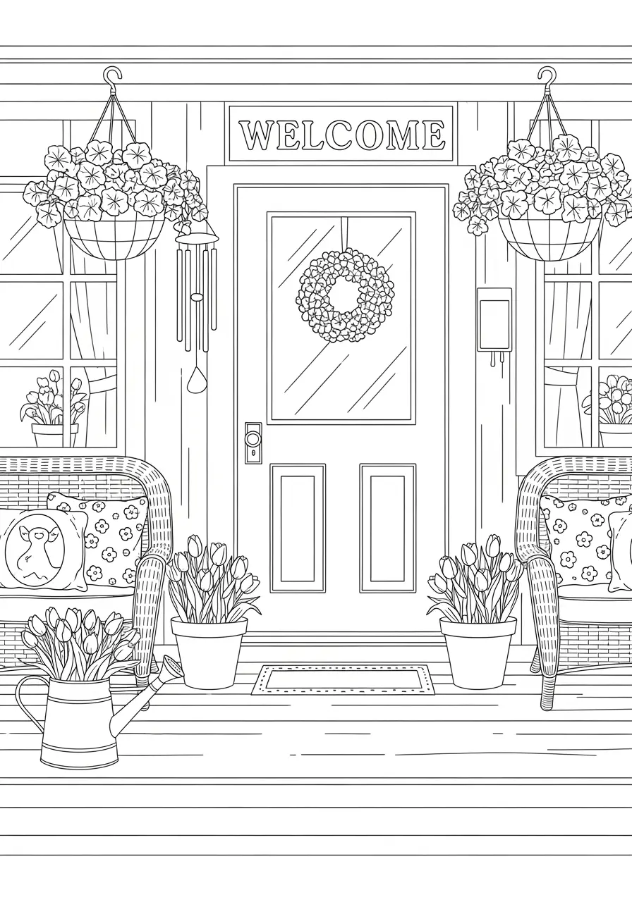 Easter Porch Decorations Coloring Page