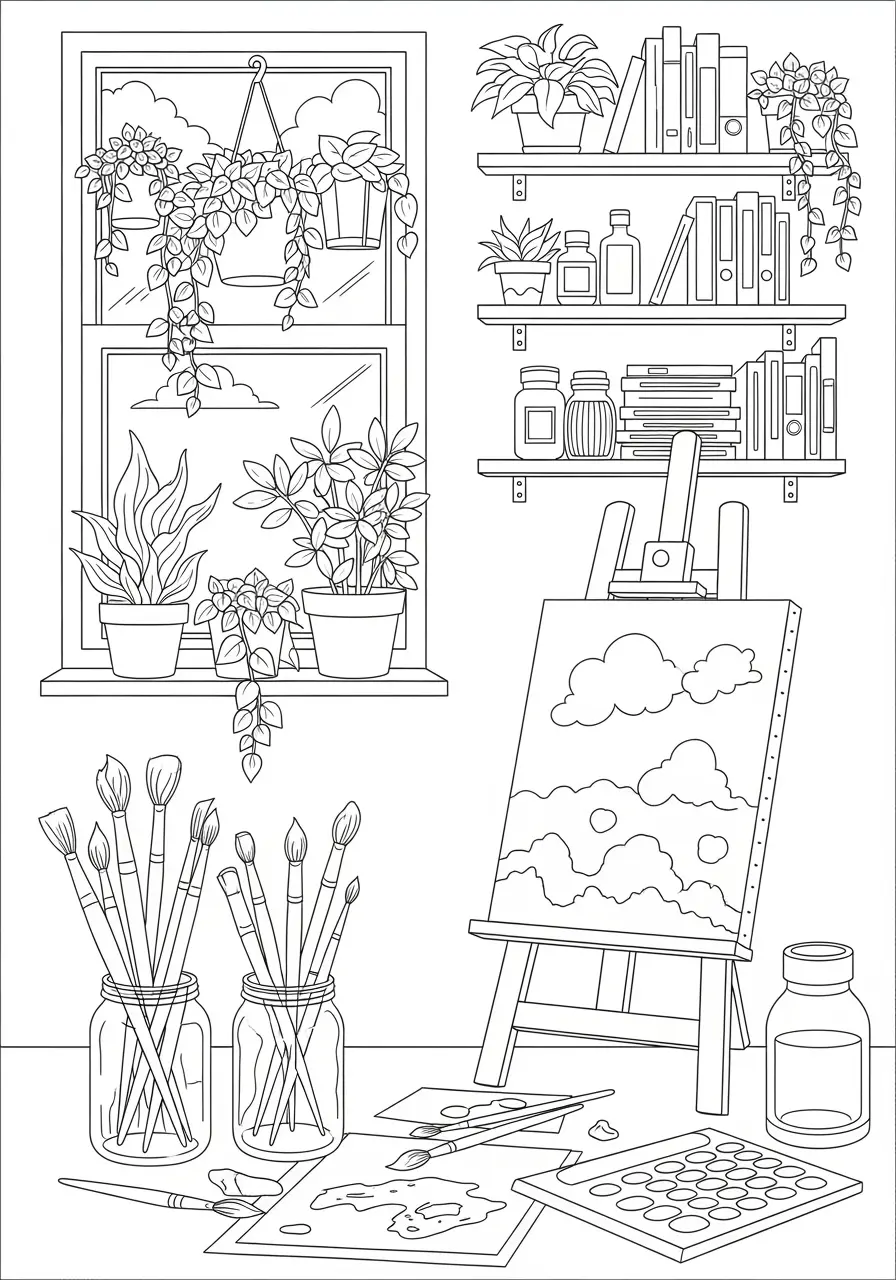 Easy Art Studio Coloring Page