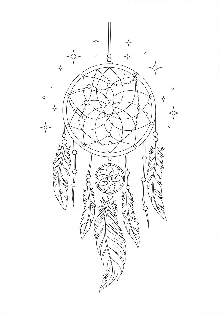 Easy Dreamcatcher Coloring Page