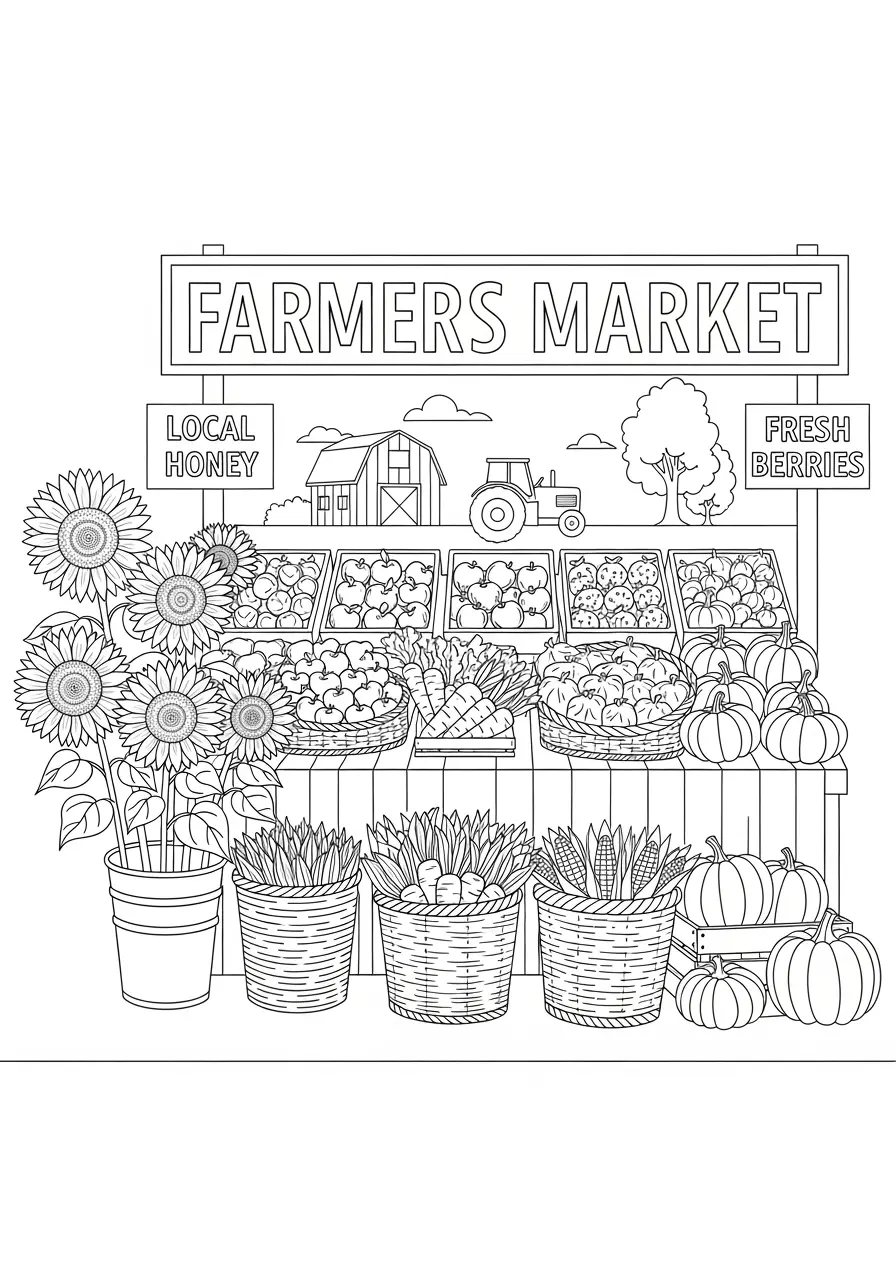 Easy Farmers Market Coloring Page