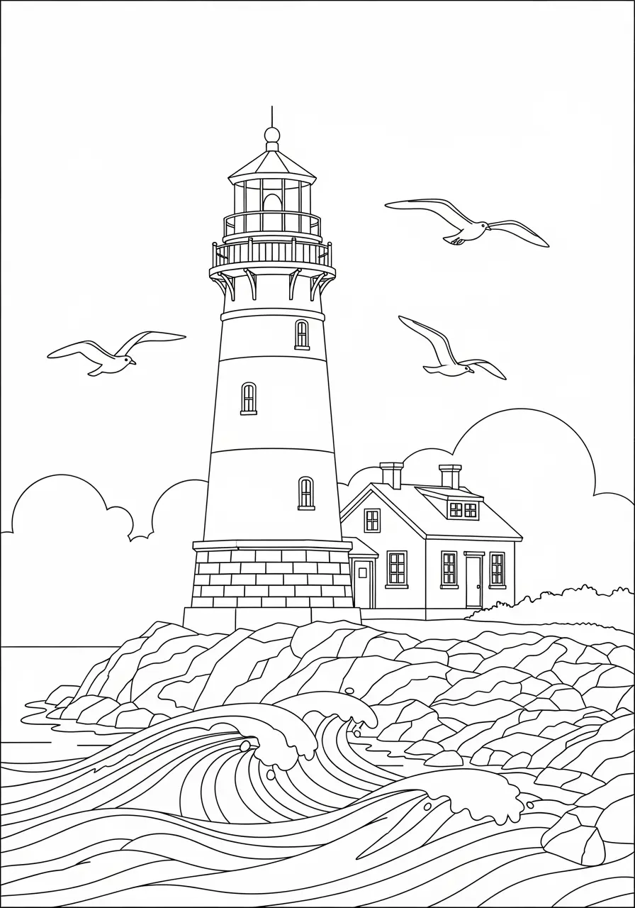 Easy Lighthouse Scene Coloring Page