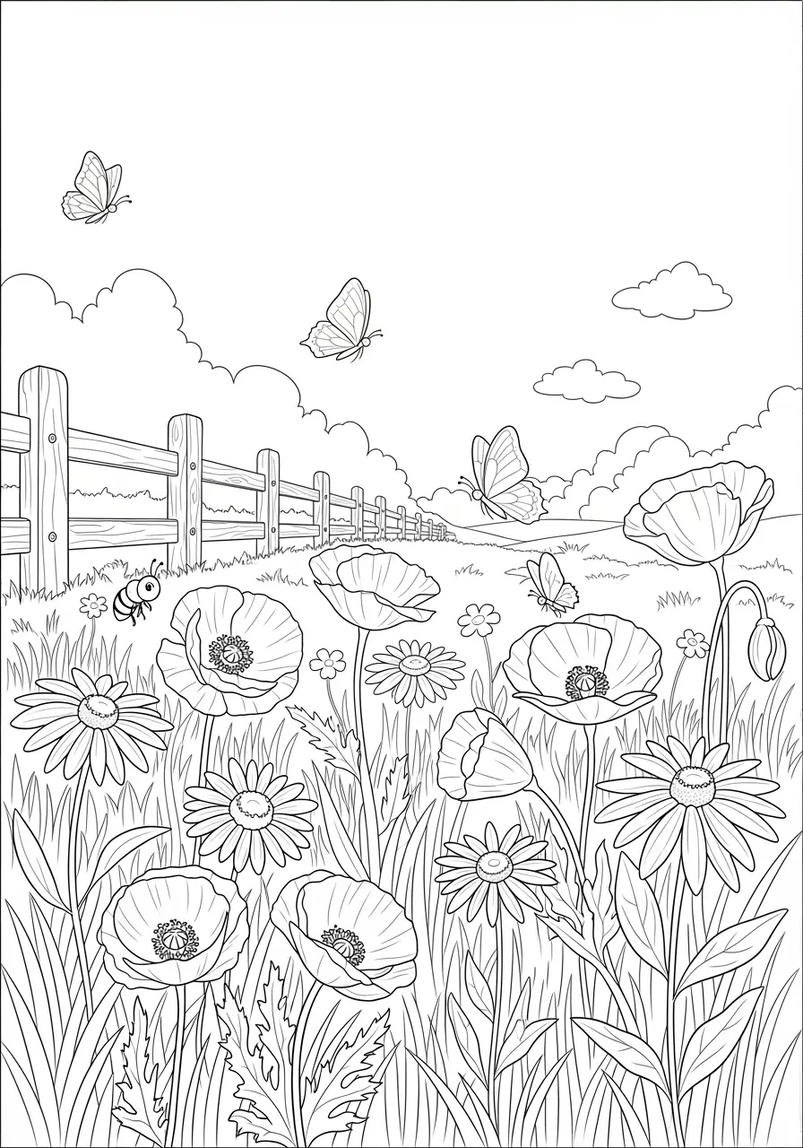 Easy Wildflower Meadow Coloring Page