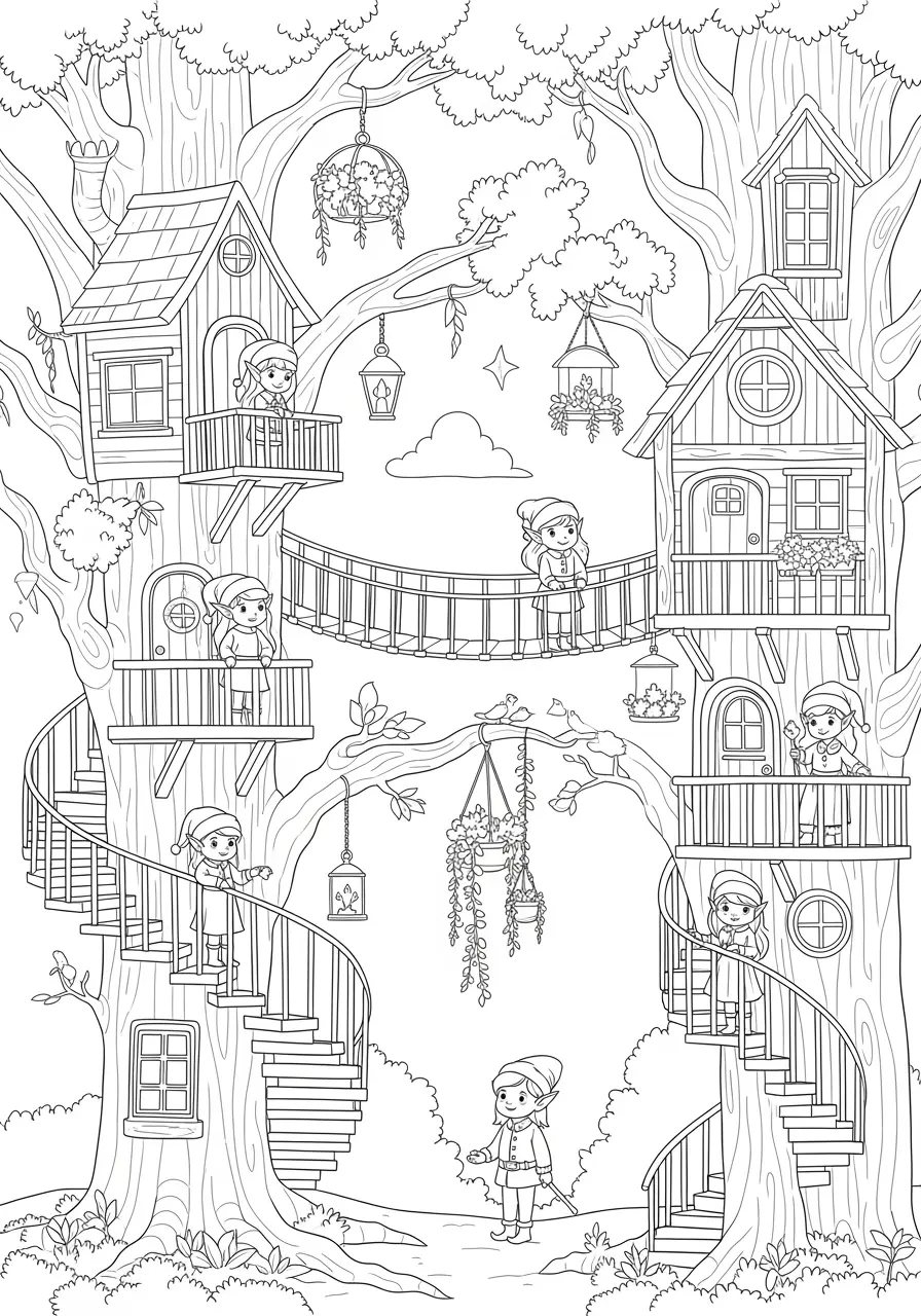 Elven Tree House Fantasy Coloring