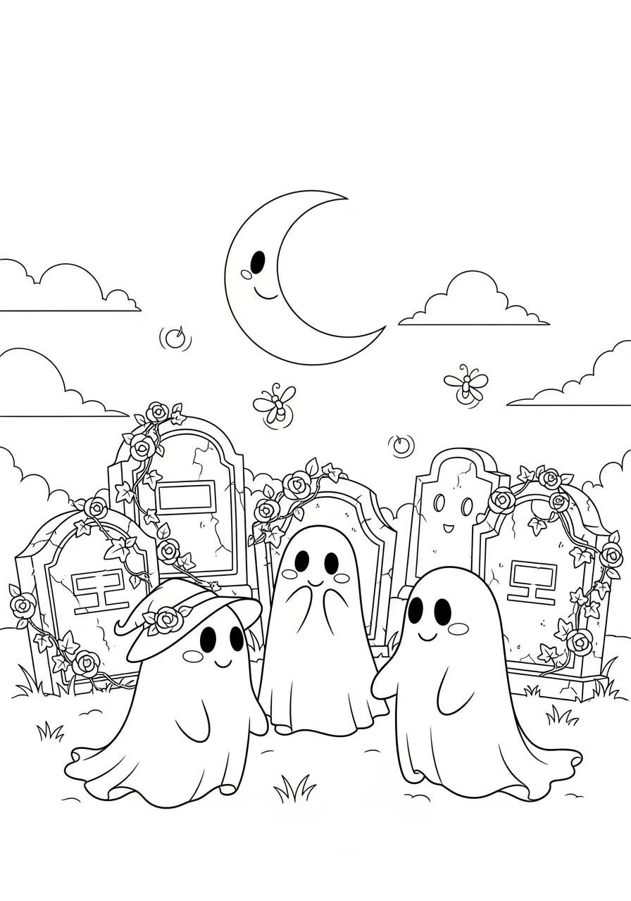 Enchanted Graveyard Scary Coloring Page