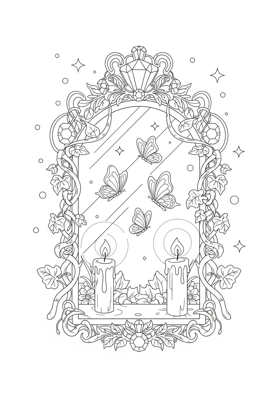 Enchanted Mirror Dark Fantasy Coloring Page