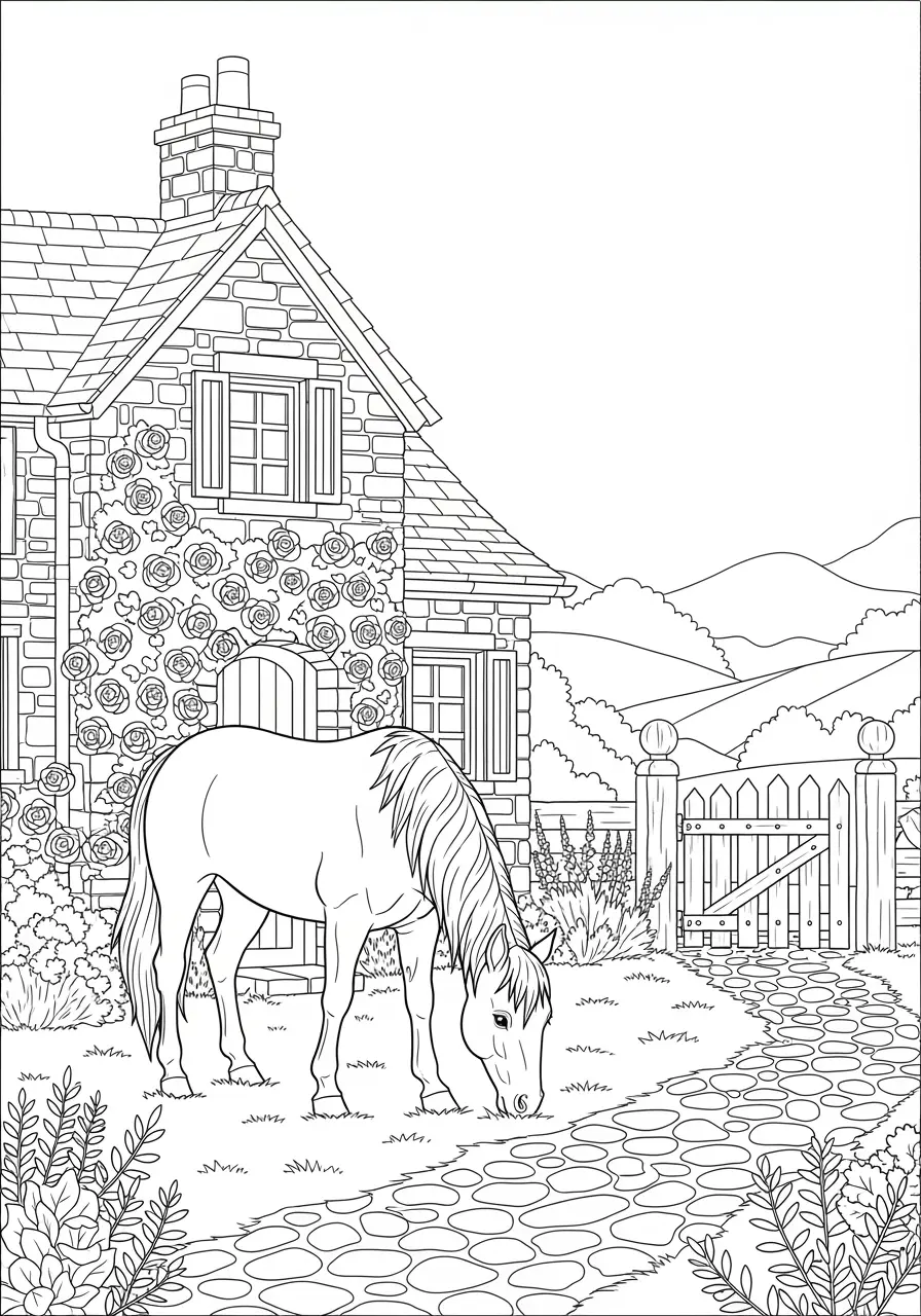 English Countryside Horse Coloring Page