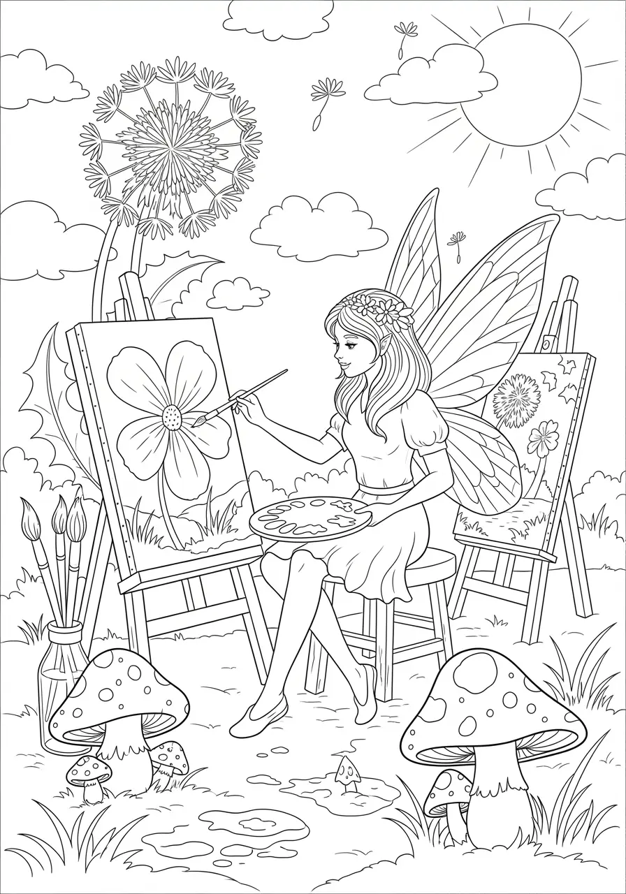 Fairy Artist Studio Coloring Page
