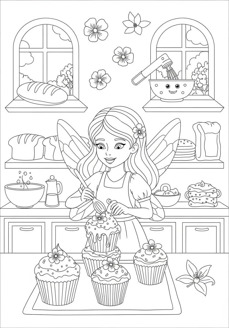 Fairy Bakery Coloring Page for Adults