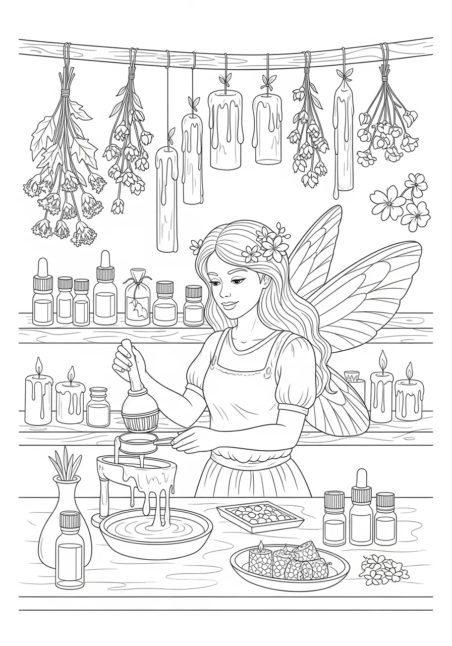 Fairy Candlemaking Coloring Page