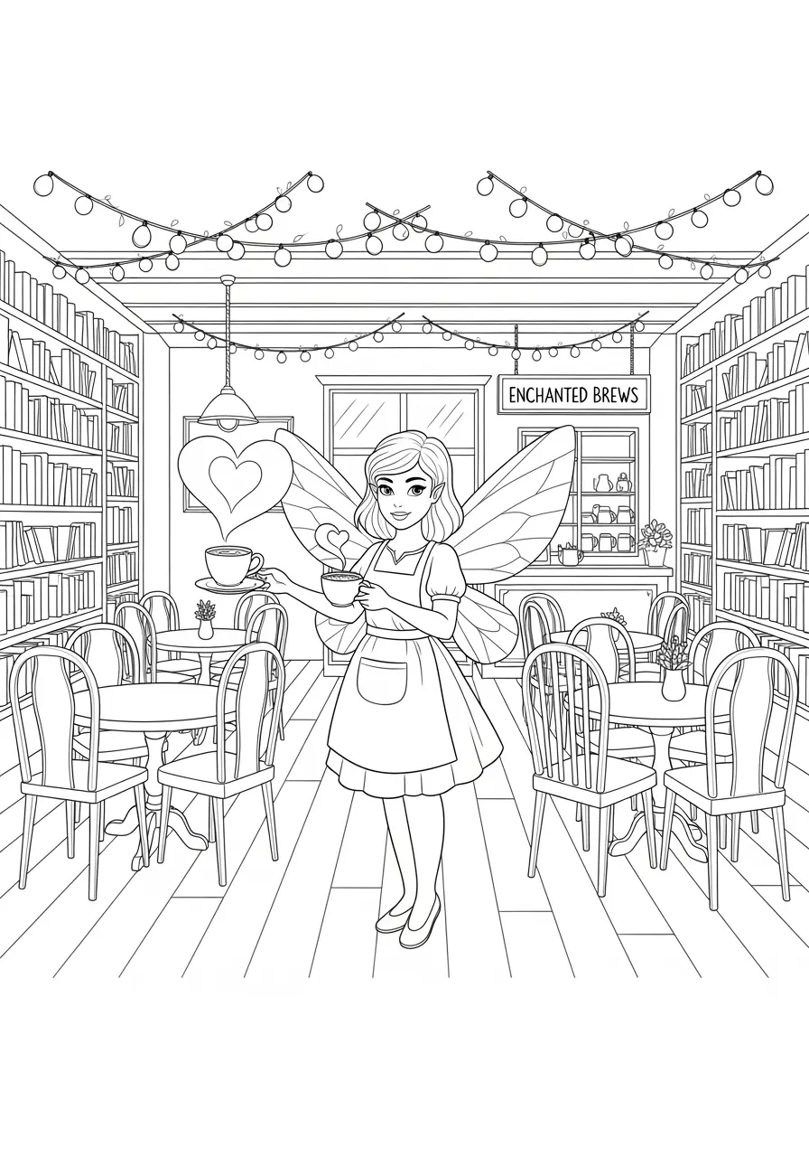 Fairy Coffee Shop Coloring Page