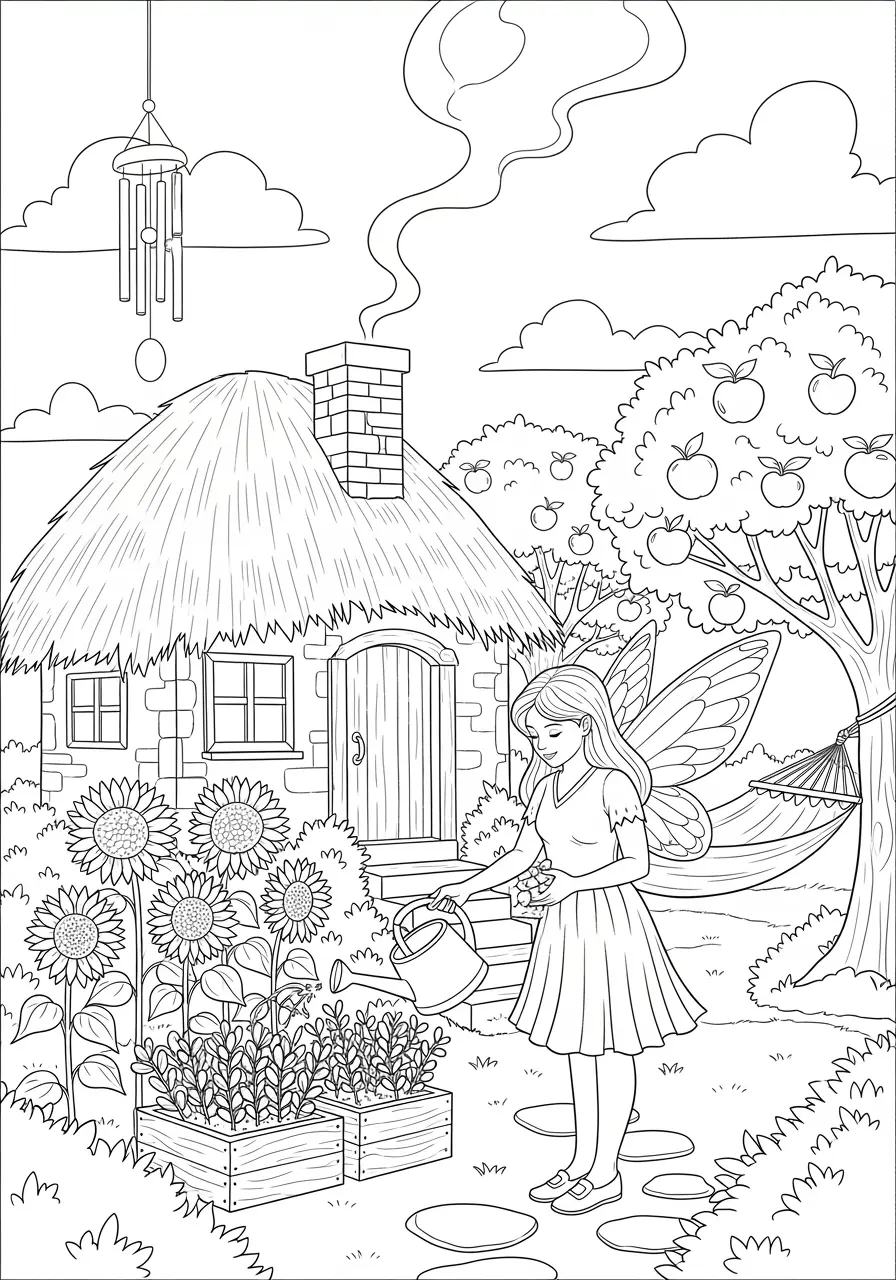 Fairy Cottage Coloring Page